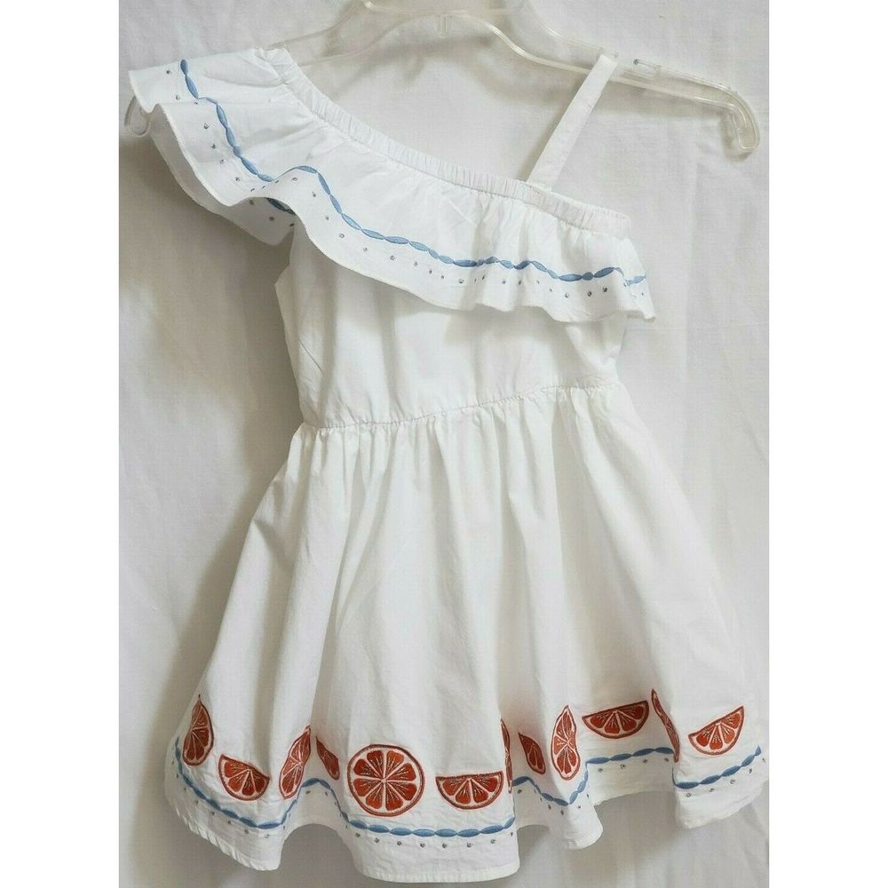 Flapdodles Girls  Dress white Blue Orange  Size 5
